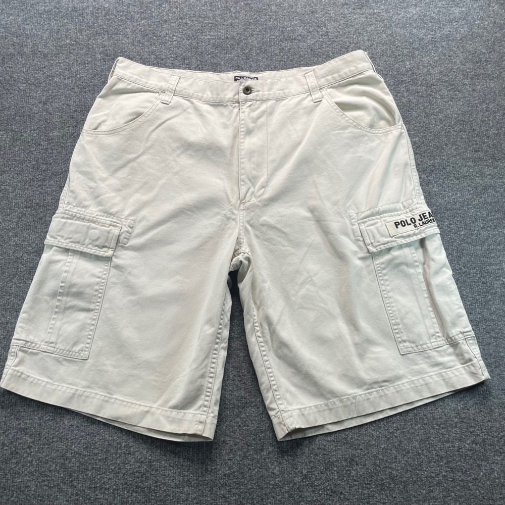Polo Jeans Co Ralph Lauren Cargo Shorts Mens 37 Khaki Beige Utility Relaxed Fit
